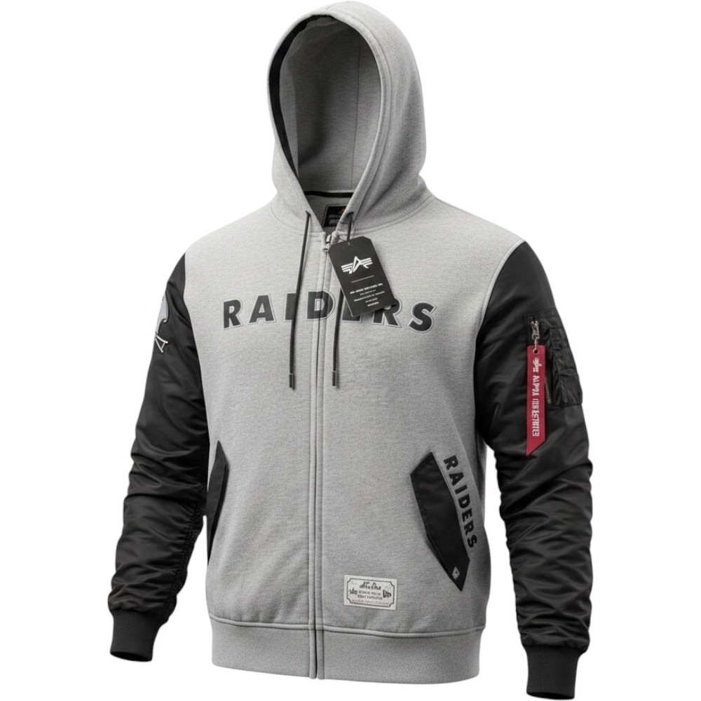Alpha Industries Raiders Jacket Mens L Grey New NFL New Era Bomber Hoodie